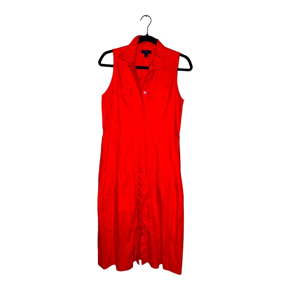 Bright red JCrew button up dress with pockets